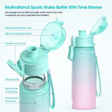 Y&3 32oz Motivational Fitness Sports Water Bottle With Time Marker, BPA Free Tritan Plastic, Leakpro...