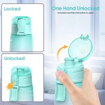 Y&3 32oz Motivational Fitness Sports Water Bottle With Time Marker, BPA Free Tritan Plastic, Leakproof Flip Top, For Gym, Outdoor, Office Work (Green/Pink Gradient, 32oz)