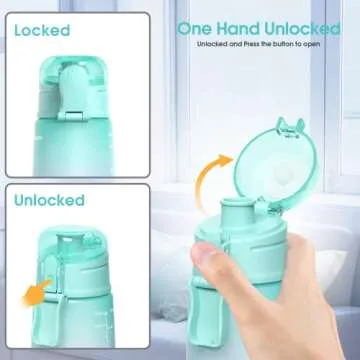 Y&3 32oz Motivational Fitness Sports Water Bottle With Time Marker, BPA Free Tritan Plastic, Leakproof Flip Top, For Gym, Outdoor, Office Work (Green/Pink Gradient, 32oz)