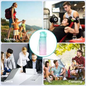 Y&3 32oz Motivational Fitness Sports Water Bottle With Time Marker, BPA Free Tritan Plastic, Leakproof Flip Top, For Gym, Outdoor, Office Work (Green/Pink Gradient, 32oz)