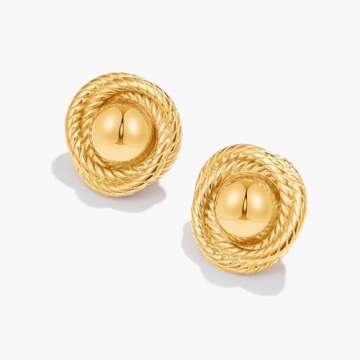 Large Chunky Gold Earrings for Women, Round Rope Disc Stud Earrings, Statement Vintage Earrings, Tre...