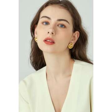 Large Chunky Gold Earrings for Women, Round Rope Disc Stud Earrings, Statement Vintage Earrings, Trendy, Lightweight and Hypoallergenic (Gold)