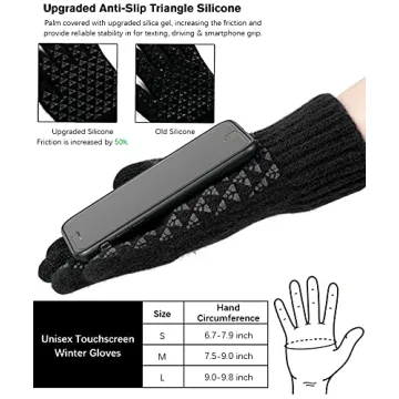 Vgogfly Winter Knit Gloves Touch Screen Anti-Slip