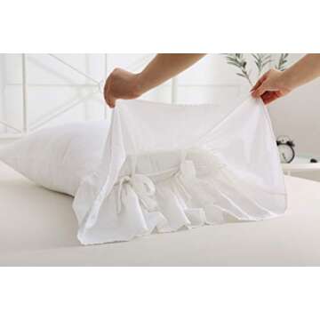 2-Pack Bright White Pillow Cases Shams Covers with Long Ruffles Shabby Chic Egypt Cotton Queen Size 20"X30"Soft Soft
