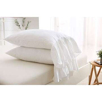 2-Pack Bright White Pillow Cases Shams Covers with Long Ruffles Shabby Chic Egypt Cotton Queen Size 20"X30"Soft Soft