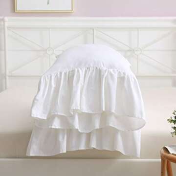 2-Pack Bright White Pillow Cases Shams Covers with Long Ruffles Shabby Chic Egypt Cotton Queen Size 20"X30"Soft Soft