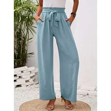 Heymoments Women's Wide Leg Lounge Pants with Pockets Blue Gray X-Large Lightweight High Waisted Adj...