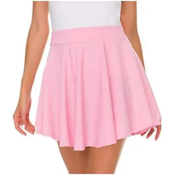 Afibi Casual Mini Stretch Waist Flared Plain Pleated Skater Skirt (Medium, Pink)