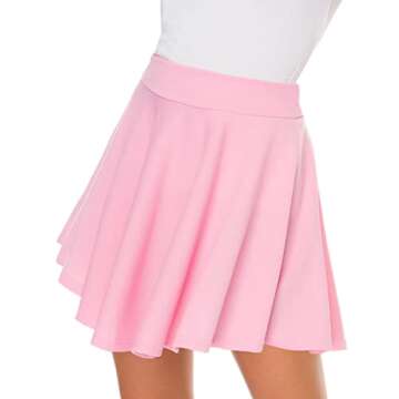 Afibi Casual Mini Stretch Waist Flared Plain Pleated Skater Skirt (Medium, Pink)