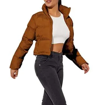 Hujoin Women's Crop Short Jacket Cropped Puffer Fashion Jackets for Women Warm Winter Lightweight Co...