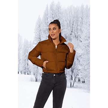 Hujoin Women's Crop Short Jacket Cropped Puffer Fashion Jackets for Women Warm Winter Lightweight Coat Comfortable Pocket
