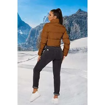 Hujoin Women's Crop Short Jacket Cropped Puffer Fashion Jackets for Women Warm Winter Lightweight Coat Comfortable Pocket
