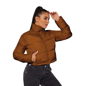 Hujoin Women's Crop Short Jacket Cropped Puffer Fashion Jackets for Women Warm Winter Lightweight Coat Comfortable Pocket