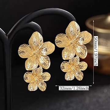 GPASTG Elegant Bohemian Large Metal Double Flower Matt Earring Gifts for Women