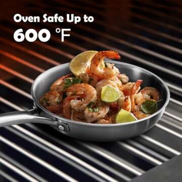 VocVoi 12 inch Tri-Ply Stainless Steel Pan,PFOA&PTFE Free Skillets,Chef's Pans,Dishwasher and Oven Safe Cookware, Works on Induction,Ceramic and Gas Cooktops