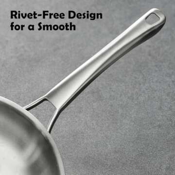 VocVoi 12 inch Tri-Ply Stainless Steel Pan,PFOA&PTFE Free Skillets,Chef's Pans,Dishwasher and Oven Safe Cookware, Works on Induction,Ceramic and Gas Cooktops