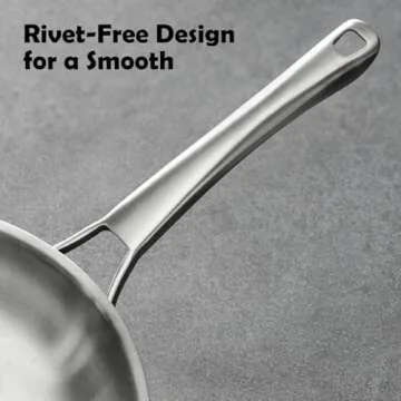 VocVoi 12 inch Tri-Ply Stainless Steel Pan,PFOA&PTFE Free Skillets,Chef's Pans,Dishwasher and Oven Safe Cookware, Works on Induction,Ceramic and Gas Cooktops