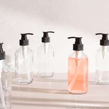 Youngever 5 Pack Empty Clear Glass Pump Bottles, 8 Ounce Lotion Pump Bottles, Soap Dispenser, Refill...