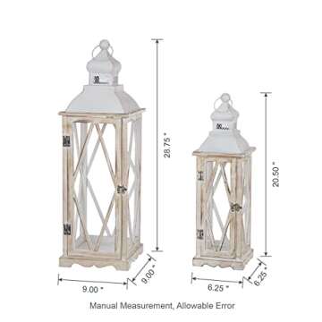 Glitzhome Farmhouse Wood Metal Lanterns Decorative Hanging Candle Lanterns White Set of 2 (No Glass)