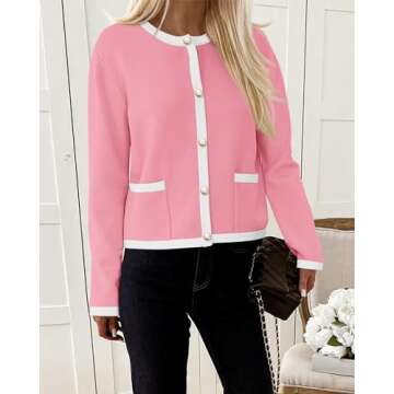 PRETTYGARDEN Women's Cardigan 2024 Fall Lightweight Long Sleeve Sweaters Button Down Cardigans Knit Outwear (Pink,Small)