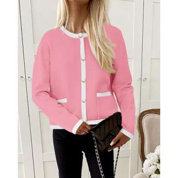 PRETTYGARDEN Women's Cardigan 2024 Fall Lightweight Long Sleeve Sweaters Button Down Cardigans Knit Outwear (Pink,Small)