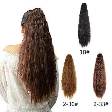 Beauty Angelbella 24 inch Ponytail Extension Yaki Wavy Curly Synthetic Hair Hairpieces with Jaw Clip for Women Dark Brown