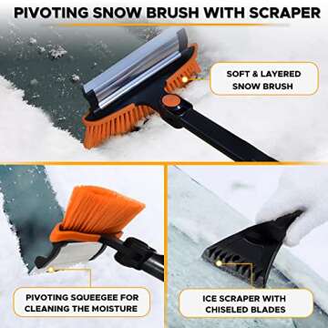 EcoNour 39" Snow Shovel | 6 in 1 Ice Scraper & Squeegee