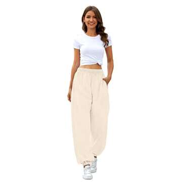 Women's Comfortable High Waisted Sweatpants with Pockets - Stylish Baggy Joggers in Beige