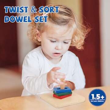 Adena Montessori Twist & Sort Dowel Set Preschool Equipment Early Development Baby Toy Montessori Fi...