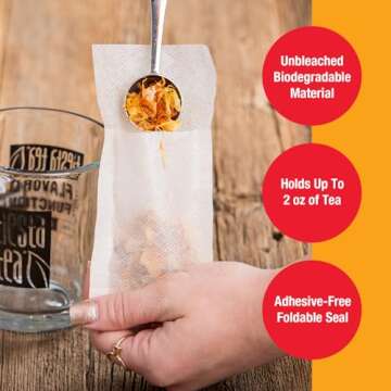 Tiesta Tea - Loose Leaf Filters | Disposable Infuser, Natural Unbleached Paper, Steeps Hot, Iced & Coffee, Easy Fill Single Serve Filter for One Cup | 100 Count Empty Tea Bags