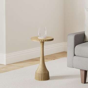 Small Round Gold Side Table by Objet D’Art, Accent, End, Pedestal, Martini, Drink Table for Living...