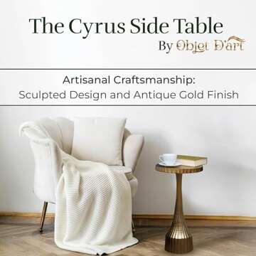 Small Round Gold Side Table by Objet D’Art, Accent, End, Pedestal, Martini, Drink Table for Living Room or Nightstand for Bedroom and Small Spaces, Cyrus Vintage Metal Brass Style Decor, 21” Height