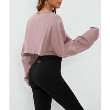 MISSACTIVER Women’s Vintage Oversized Long Sleeve Crop T-Shirt Loose Fit Drop Shoulder Crew Neck Cropped Tee Tops Pullover Dark Pink
