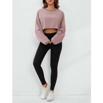 MISSACTIVER Women’s Vintage Oversized Long Sleeve Crop T-Shirt Loose Fit Drop Shoulder Crew Neck Cropped Tee Tops Pullover Dark Pink