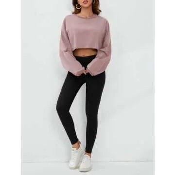 MISSACTIVER Women’s Vintage Oversized Long Sleeve Crop T-Shirt Loose Fit Drop Shoulder Crew Neck Cropped Tee Tops Pullover Dark Pink