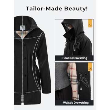 SaphiRose Women's Hooded Rain Jacket for Outdoor Use