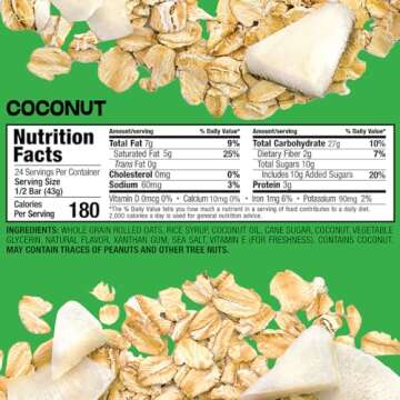 Bobo's Oatmeal Bars, Coconut, Gluten Free Vegan Whole Grain Oat Bars, Pack of 12