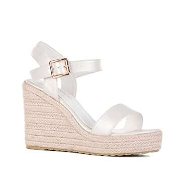 VICKI·VICKI Women's Platform Sandals Wedge Ankle Strap Open Toe Sandals White Lvory Size Size 5