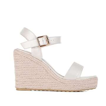 VICKI·VICKI Women's Platform Sandals Wedge Ankle Strap Open Toe Sandals White Lvory Size Size 5
