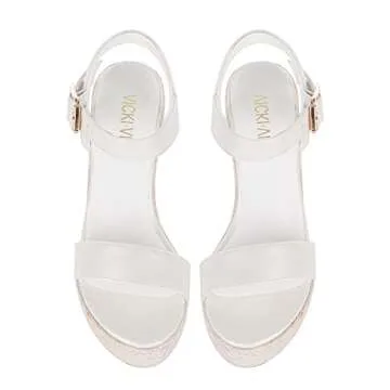 VICKI·VICKI Women's Platform Sandals Wedge Ankle Strap Open Toe Sandals White Lvory Size Size 5