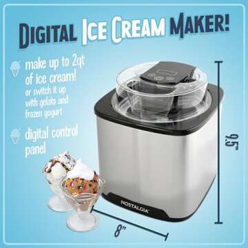 Nostalgia 2-Quart Digital Electric Ice Cream Maker - Easy to Use, No Salt Needed