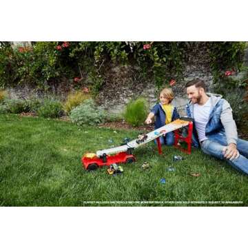 Hot Wheels Monster Trucks Playset, Toy Truck & Car, Down Hill Race & Go with 1:64 Scale Bone Shaker ...