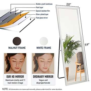 Beauty4U Full Length Mirror Free Standing Leaning Body Mirror, White Dressing Floor Mirror for Home Decor, 59"x20"