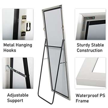 Beauty4U Full Length Mirror Free Standing Leaning Body Mirror, White Dressing Floor Mirror for Home Decor, 59"x20"