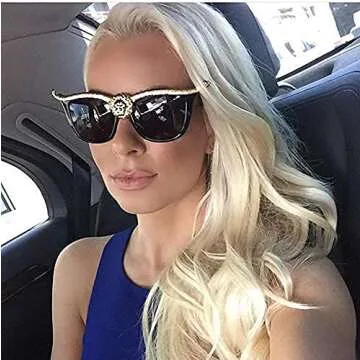 Dollger Cat Eye Sunglasses for Women Lion Head Thick Millionaire Luxury 70s Sunglasses Butterfly Shades(Black Lens)