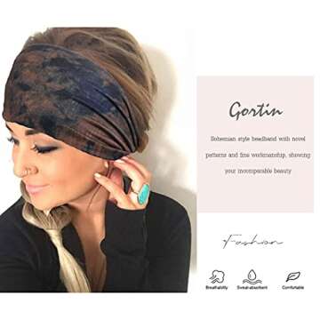 GORTIN Extra Wide Headbands African Turban Head Wrap Boho Stretch Hairbands Yaga Hair Accessories for Black Women Pack of 3