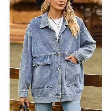 PAODIKUAI Women’s Oversized Denim Jacket Cozy Casual Style