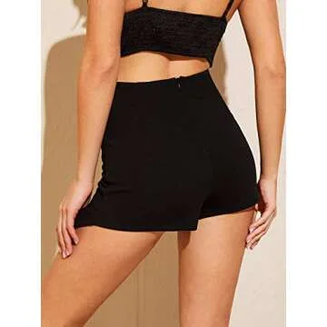 WDIRARA Women's Elegant Summer Split Front Solid Zipper Skirt Shorts Black Jet Black XS