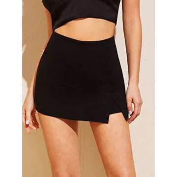 WDIRARA Women's Elegant Summer Split Front Solid Zipper Skirt Shorts Black Jet Black XS