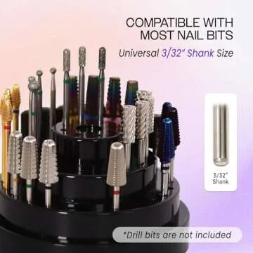 PANA Round Cake Tier Nail Drill Bit Holder Display Organizer Case - Dustproof Carbide Bit Storage Container Box For Manicure Tools Nail Salon - 48 Holes Silver (Drill Bits Not Included)